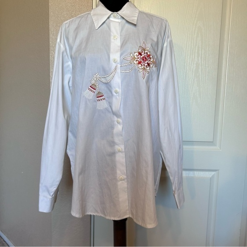 Vintage George Georgiou Poplin Cotton Embroidered‎ Shirt Size 12